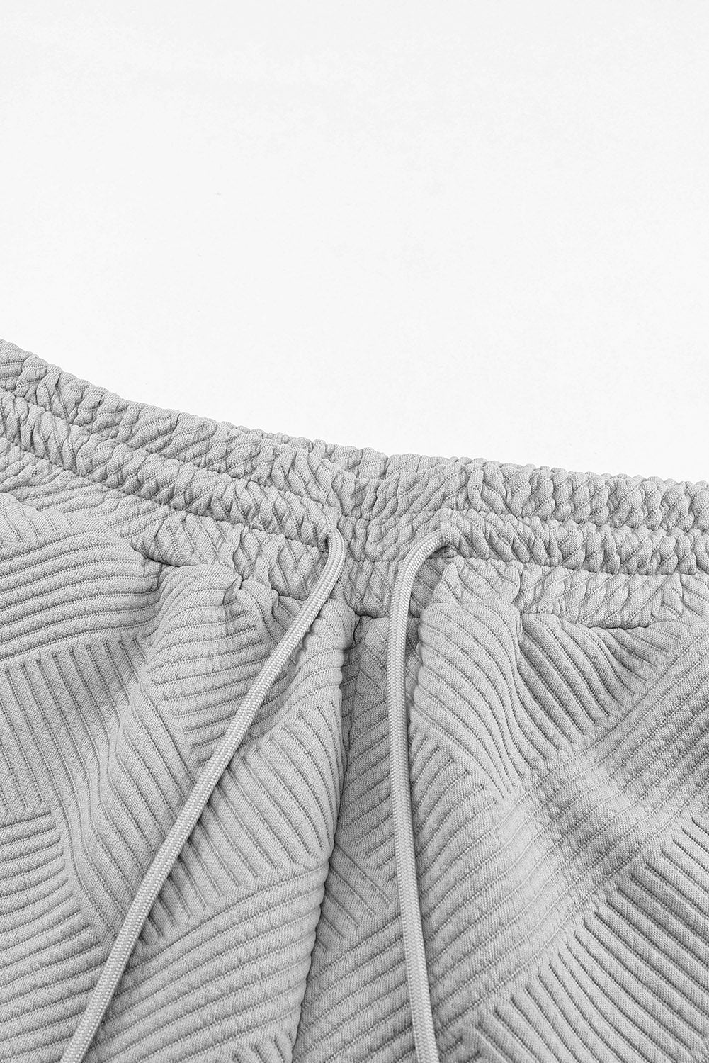 Black Textured Long Sleeve Top & Drawstring Shorts Set