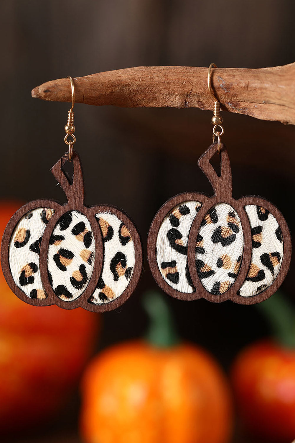 Brown Animal Print Pumpkin Shape Drop Earrings