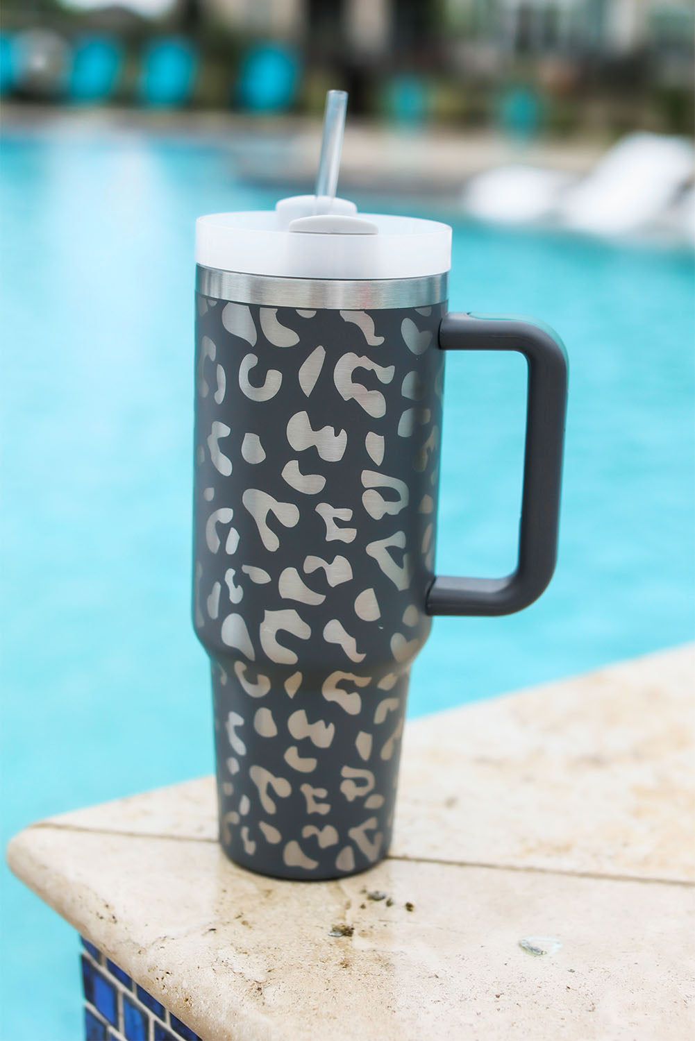 40 oz Stainless Steel Portable Leopard Tumbler Mug with Handle